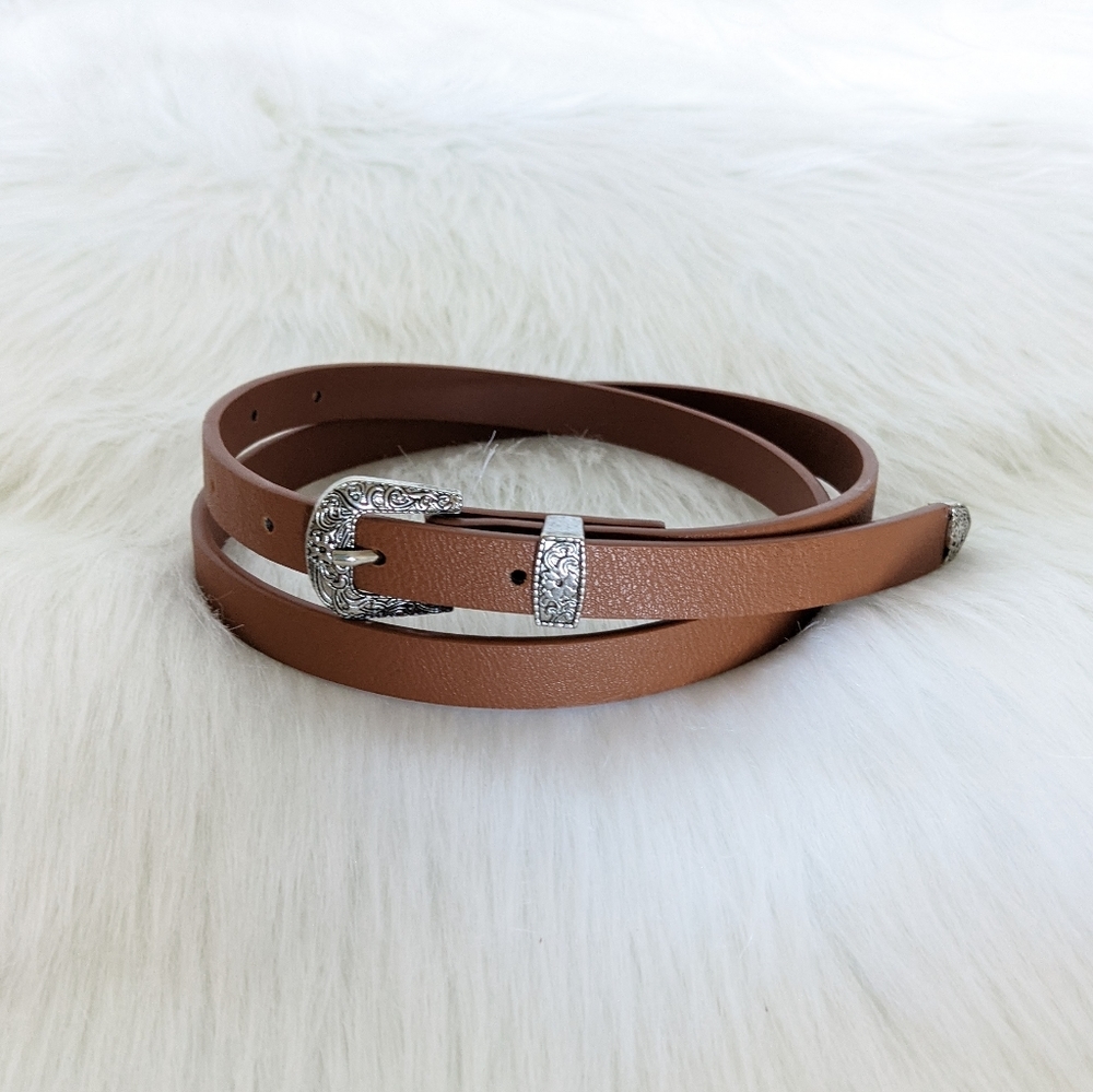 Cognac western buckle faux leather adjustable belt